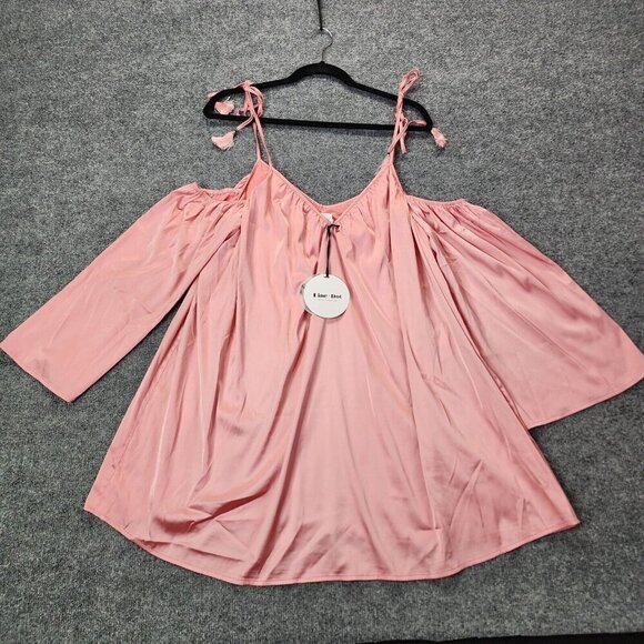 NEW Line & Dot REVOLVE Rampling Mini Babydoll Satin Pink Dress Cold Shoulder XS - Picture 2 of 15